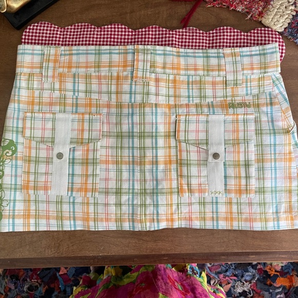 Micro Mini Skirt y2k Cargo Pastel Plaid Snap Pockets Boho Hippie Detail - Picture 14 of 16